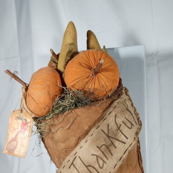 Cornucopia Horn Of Plenty Basket Thanksgiving Handmade Fabric Table Wall Mount - Picture 14 of 16